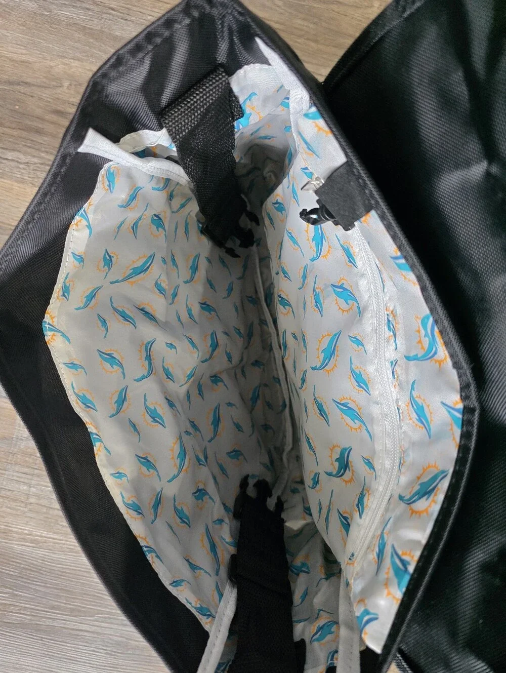 Black Miami Dolphins Logo Messenger Bag - Adjustable Strap